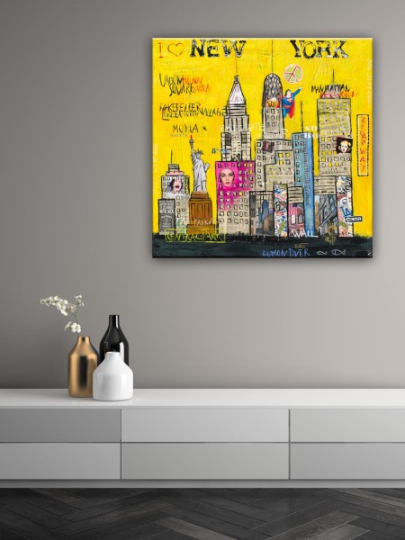 Kathrin Thiede New York III gelb Collage Bild auf Leinwand